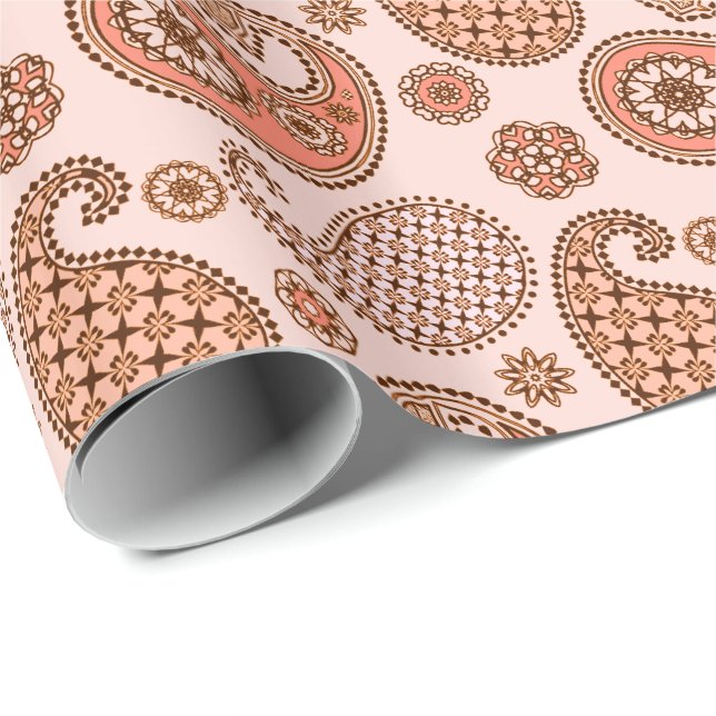 Paisley pattern, peach and coral pink wrapping paper (Roll Corner)