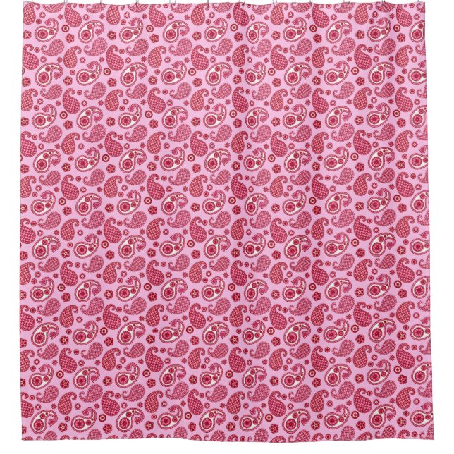 Paisley Pattern, Peppermint Pink and White  Shower Curtain (Front)
