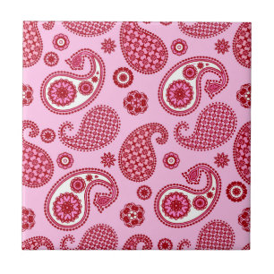 Paisley Pattern, Peppermint Pink and White  Tile