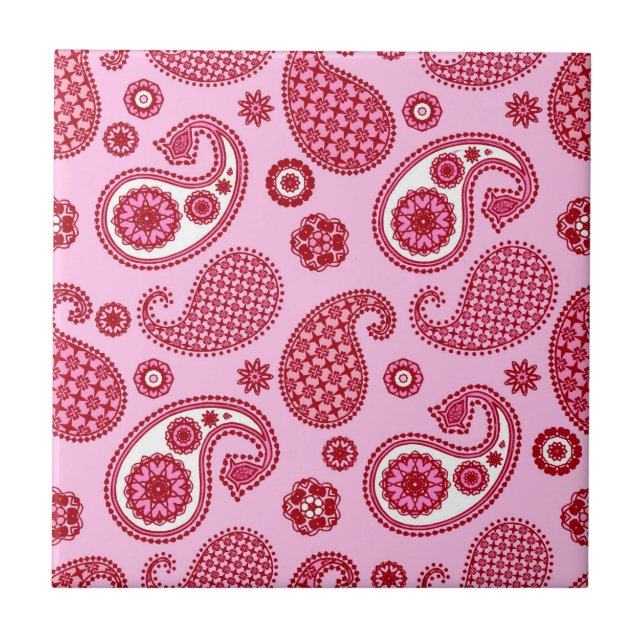 Paisley Pattern, Peppermint Pink and White  Tile (Front)