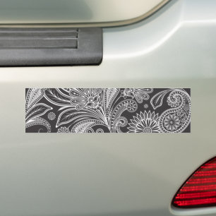 Paisley Pattern, Persian Paisley, Black and White Bumper Sticker
