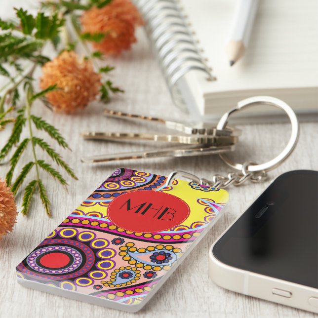 Paisley Pattern, Persian Paisley, Boteh, Monogram Key Ring (Front Right)