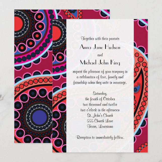 Paisley Pattern, Persian Paisley, Boteh, Wedding Invitation (Front/Back)