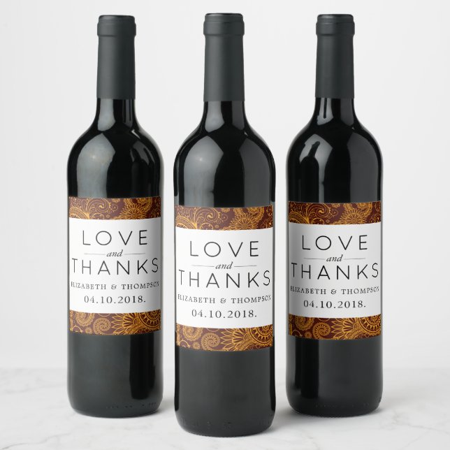 Paisley Pattern, Persian Paisley, Boteh, Wedding Wine Label (Bottles)