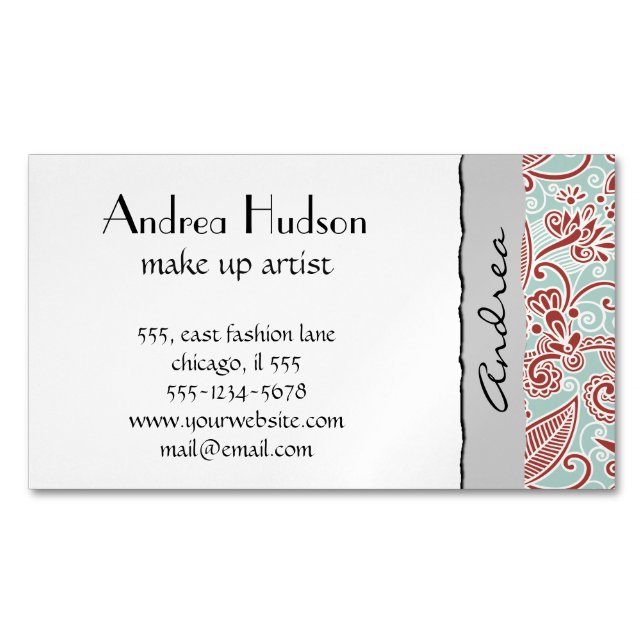 Paisley Pattern, Persian Paisley, Oriental Paisley Magnetic Business Card (Front)