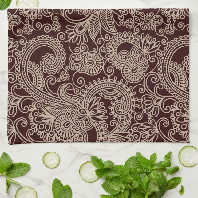 Paisley Pattern, Persian Paisley, Oriental Paisley Tea Towel (Folded)