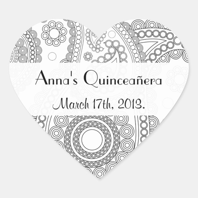 Paisley Pattern, Persian Paisley, Quinceanera Heart Sticker (Front)