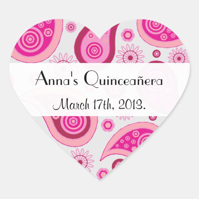 Paisley Pattern, Persian Paisley, Quinceanera Heart Sticker (Front)