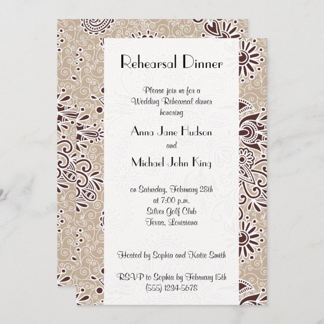 Paisley Pattern, Persian Paisley, Rehearsal Dinner Invitation (Front/Back)