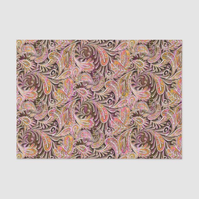 Paisley Pattern Plum Pink Green Tissue Paper (Front)