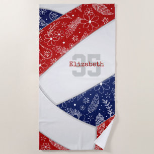 paisley pattern red navy blue artsy volleyball beach towel