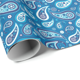 Paisley Pattern Retro Sapphire Blue Wrapping Paper