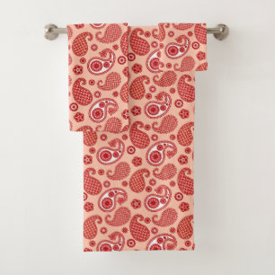 Paisley Pattern, Shades of Coral Orange  Bath Towel Set