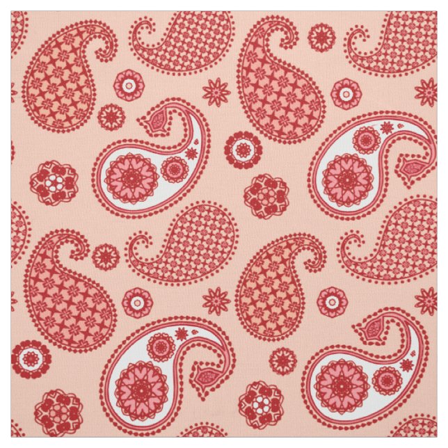 Paisley Pattern, Shades of Coral Orange  Fabric (Swatch)