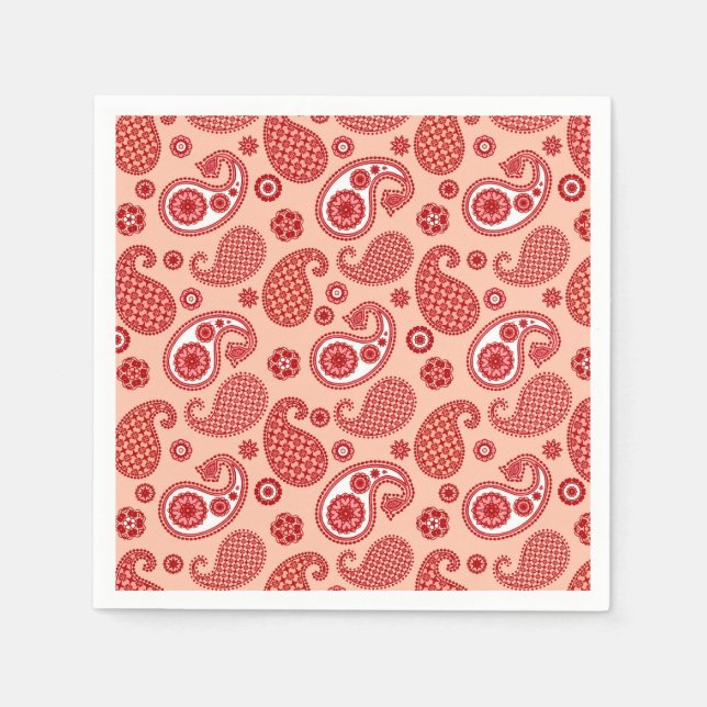 Paisley Pattern, Shades of Coral Orange  Napkin (Front)