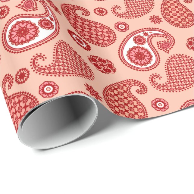 Paisley Pattern, Shades of Coral Orange Wrapping Paper (Roll Corner)