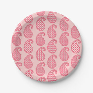 Paisley pattern, shades of coral pink paper plate