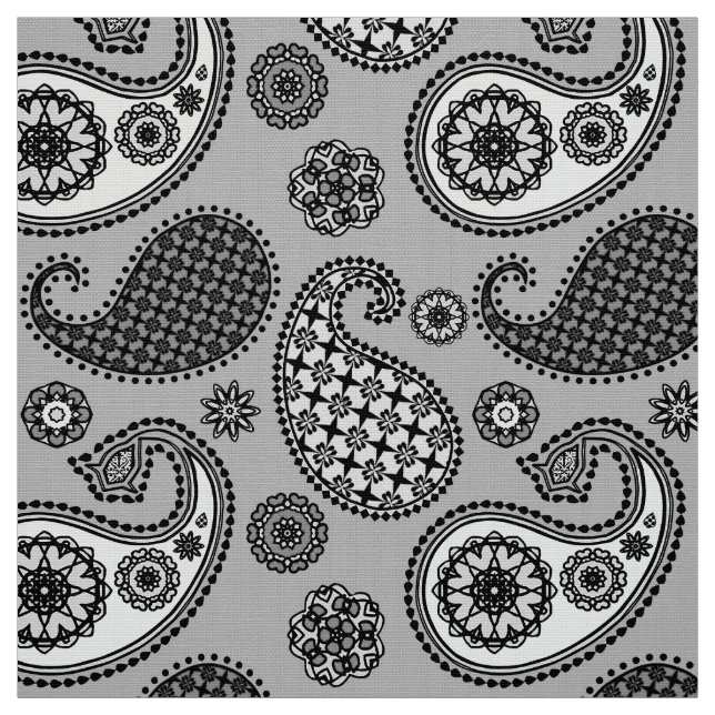 Paisley pattern, shades of grey, black and white fabric (Swatch)
