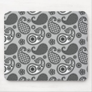 Paisley pattern, shades of grey, black and white mouse mat