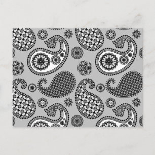 Paisley pattern, shades of grey, black and white postcard