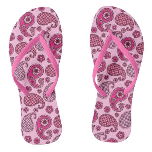Paisley pattern, shades of light to deep pink flip flops