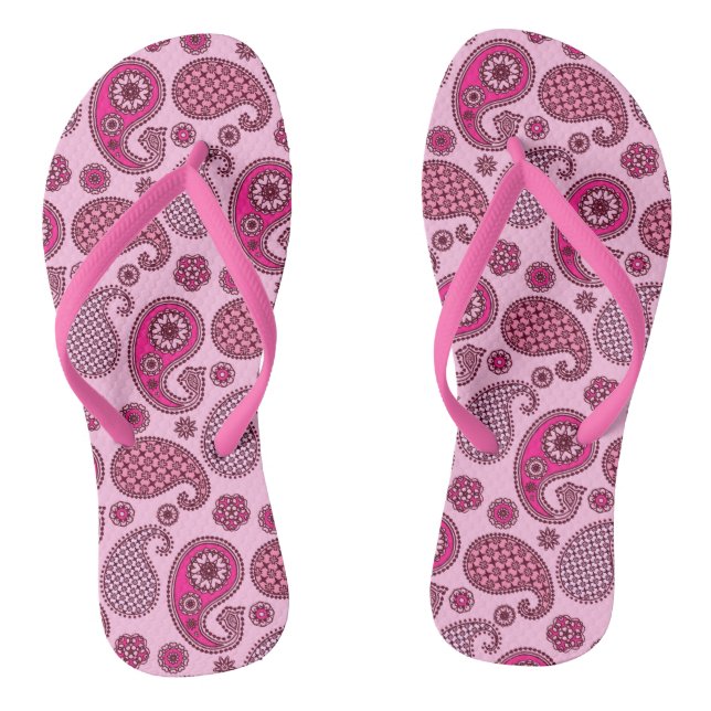 Paisley pattern, shades of light to deep pink flip flops (Footbed)