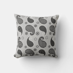 Paisley pattern, silver grey, black and white cushion