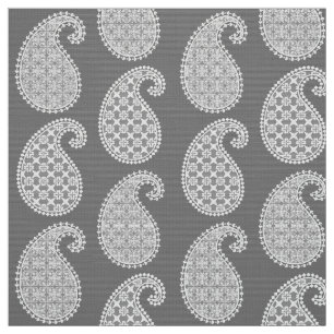 Paisley pattern, silver grey / grey and white fabric