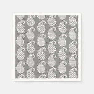 Paisley pattern, silver grey / grey and white napkin