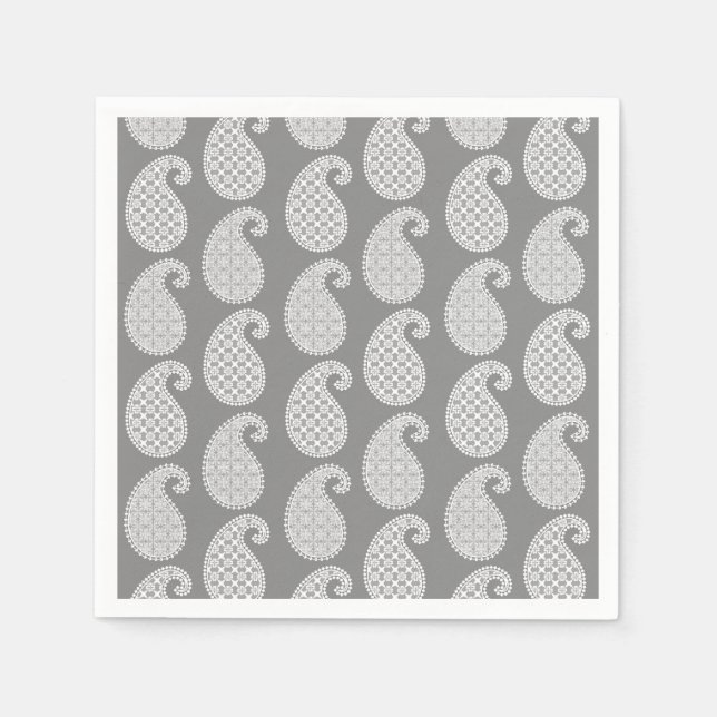 Paisley pattern, silver grey / grey and white napkin (Front)
