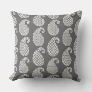 Paisley pattern, silver grey / grey and white outdoor cushion