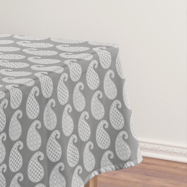 Paisley pattern, silver grey / grey and white tablecloth (In Situ)