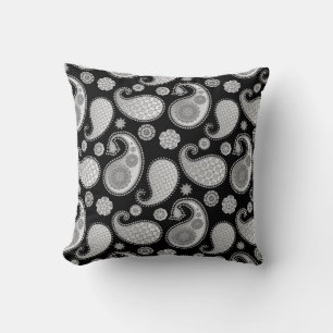 Paisley pattern, Silver Grey / Grey on Black Cushion