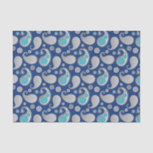 Paisley pattern, Silver Grey / Grey on Cobalt Blue Tissue Paper