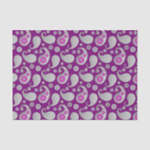 Paisley pattern, Silver Grey / Grey on Deep Purple Tissue Paper