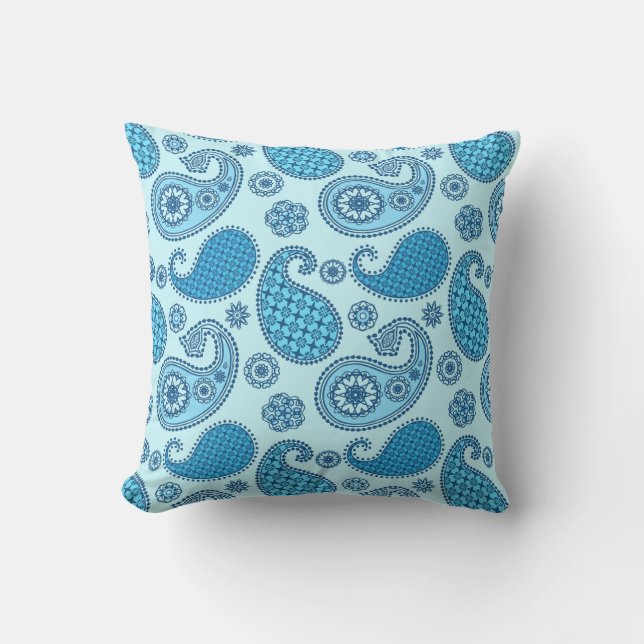 Paisley pattern, sky and cobalt blue cushion (Front)