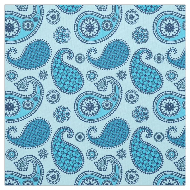 Paisley pattern, sky and cobalt blue fabric (Swatch)