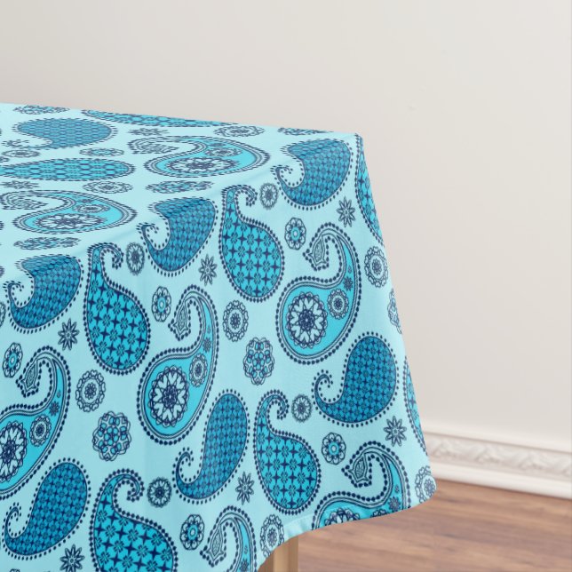 Paisley pattern, sky and cobalt blue tablecloth (In Situ)