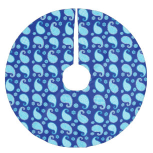 Paisley pattern, sky blue and cobalt brushed polyester tree skirt
