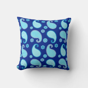 Paisley pattern, sky blue and cobalt cushion
