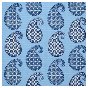 Paisley pattern, sky blue, navy and white fabric