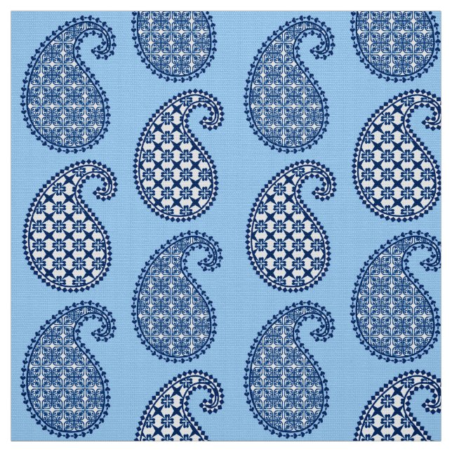 Paisley pattern, sky blue, navy and white fabric (Swatch)