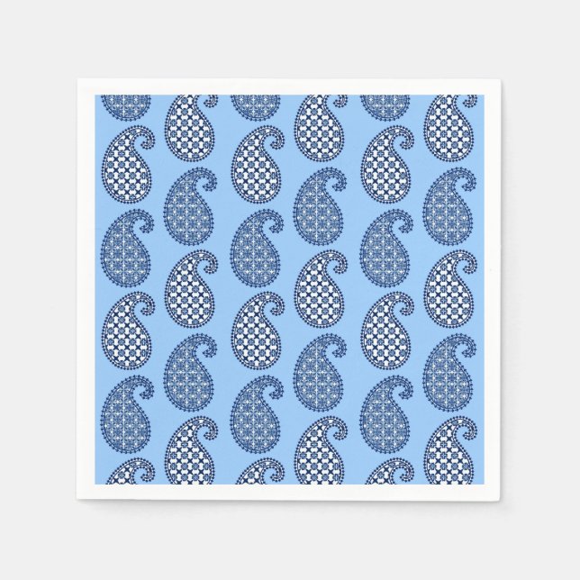 Paisley pattern, sky blue, navy and white napkin (Front)