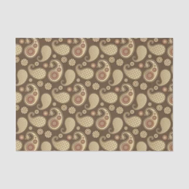 Paisley pattern, Soft Gold on Chocolate Brown Tissue Paper (Front)