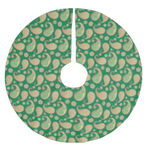 Paisley pattern, Soft Gold on Emerald Green Brushed Polyester Tree Skirt