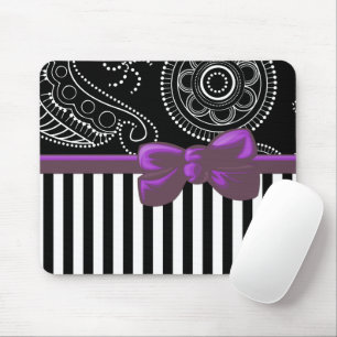 Paisley Pattern, Stripes, Lines, Black and White Mouse Mat