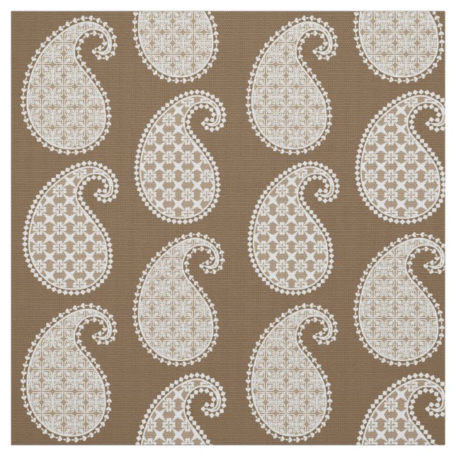 Paisley pattern, taupe tan and white fabric (Swatch)
