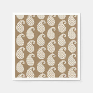Paisley pattern, taupe tan and white napkin