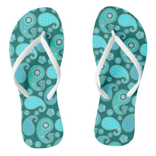Paisley pattern, Teal, Aqua and White Flip Flops