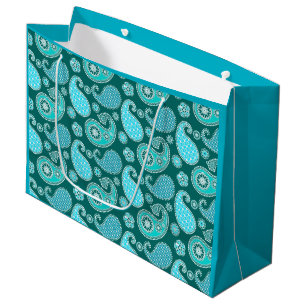 Paisley pattern, Teal, Aqua and White Large Gift Bag